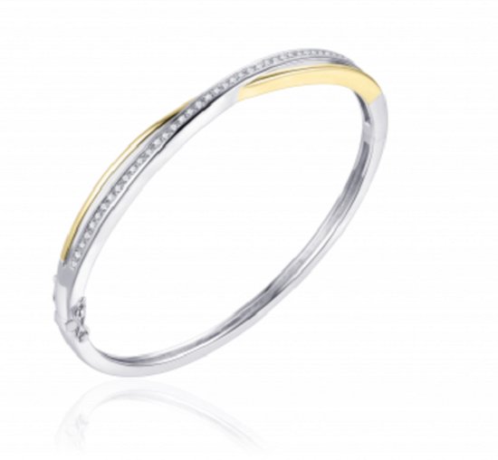 Schitterende Zilveren 14 Karaat Gold Plated Bangle Armband met Zirkonia's 18 cm.