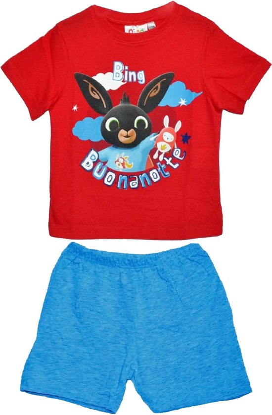BING shortama - rood met blauw - Bing Bunny pyjama - maat 92/98