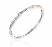 Schitterende Zilveren 14 Karaat Rose Plated Bangle Armband met Zirkonia's 18 cm.