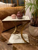 Bijzettafel - Decoratieve tafel vierkant - 40B x 30L x 45H cm - Eden Tafel - Metaal Goud en Roomwit