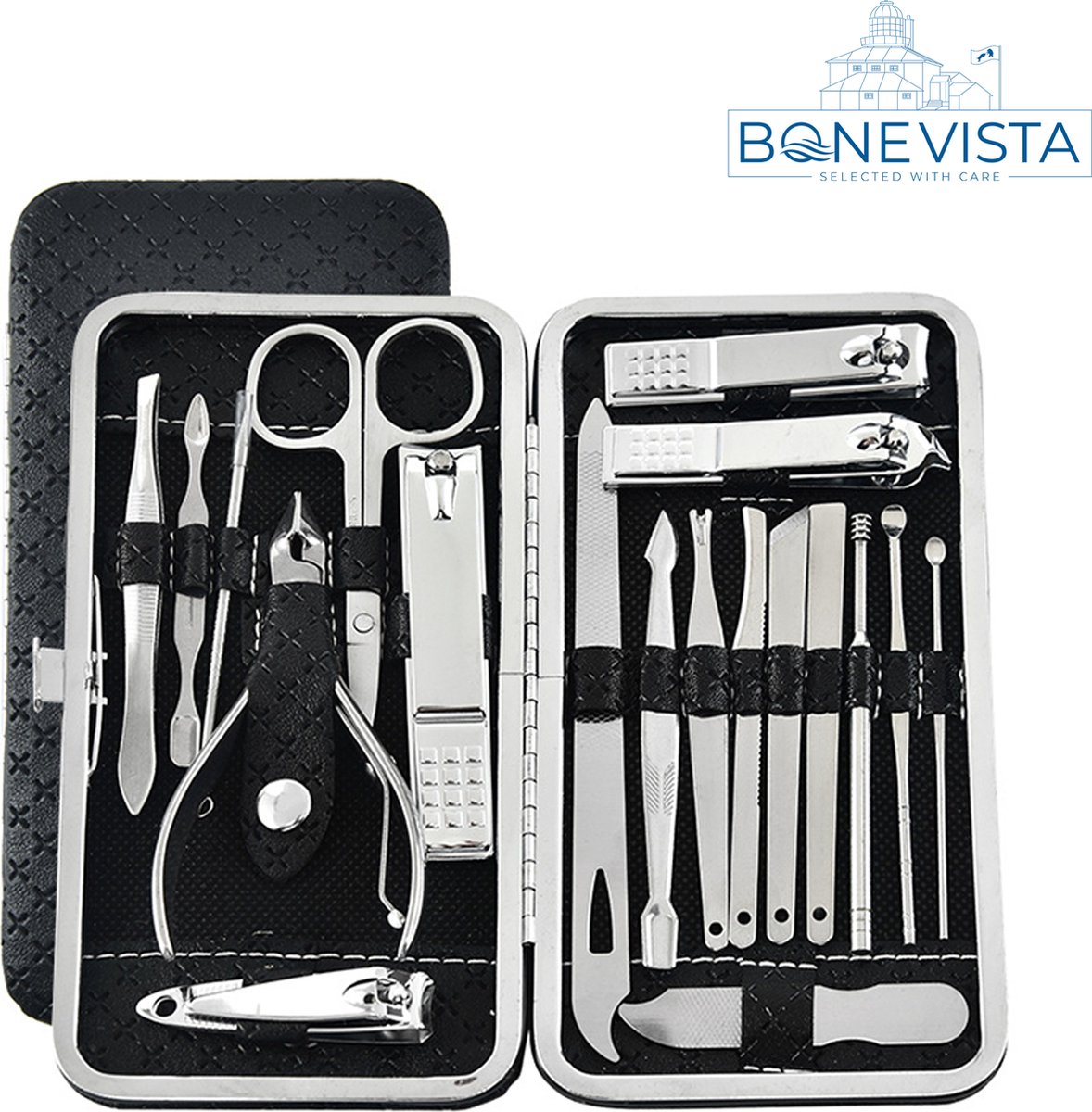 Goedkoopste Luxe Manicure Pedicure & Gezichtsverzorging Set – 18 Delig – Inclusief Leren Opbergetui