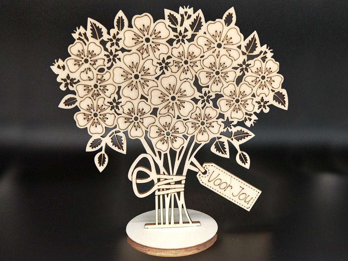 Tekstbordje op Voetje met bloemen boeket - voor jou