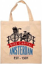 tas Amsterdam Bike Capital 40 cm katoen beige/rood