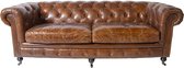 Stoere industriële chesterfield 3 zits bank in Vintage cognac generfd leer