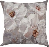 Clayre & Eef Kussenhoes 45x45 cm Wit Grijs Polyester Vierkant Bloemen Sierkussenhoes Kussen