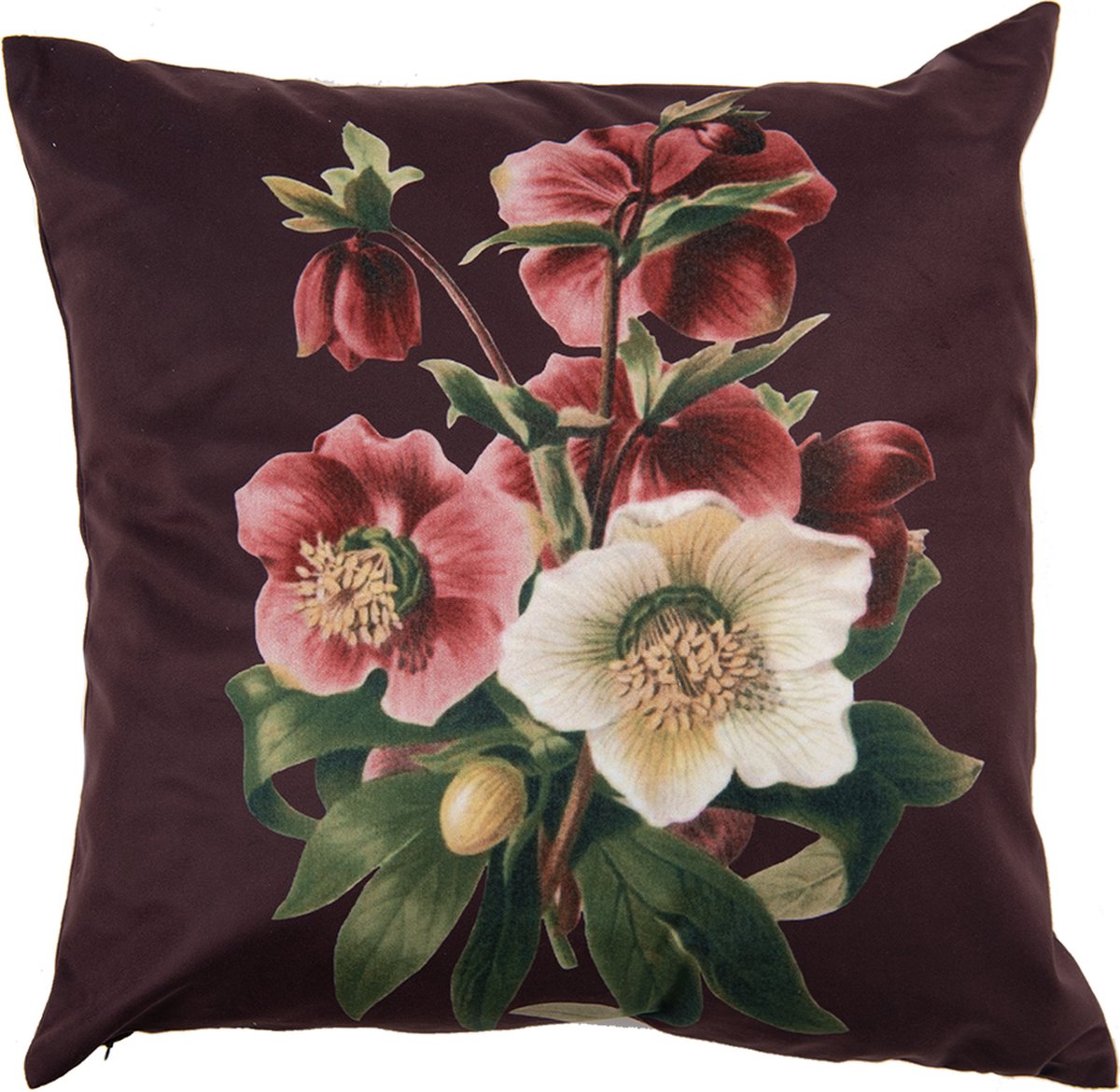 Kussenhoes 45x45 cm Bruin Rood Polyester Vierkant Bloemen Sierkussenhoes