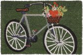 Relaxdays deurmat kokos - met fiets - 40 x 60 cm - vuilmat - antislip - voetmat - groen