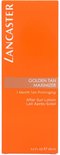 Oranje Lancaster verpakking voor "Golden Tan Maximizer 1 Month Tan Prolonging After Sun Lotion". Inhoud 125 ml.
