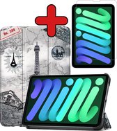 Hoesje Geschikt voor iPad Mini 6 Hoes Case Tablet Hoesje Tri-fold Met Screenprotector - Hoes Geschikt voor iPad Mini 6 Hoesje Hard Cover Bookcase Hoes - Eiffeltoren.