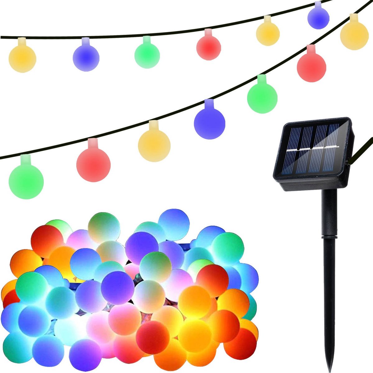 Tuinverlichting - Lichtslinger - Op  Zonne- Energie -  6.70M - Multi Kleur - ø2cm - 50 Solar Color LED - Met 8 Standen - IP65 - iso trade