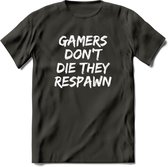 Gamers don't die T-shirt | Gaming kleding | Grappig game verjaardag cadeau shirt Heren – Dames – Unisex | - Donker Grijs - S