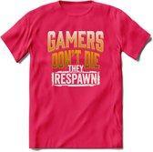 Gamers don't die T-shirt | Geel | Gaming kleding | Grappig game verjaardag cadeau shirt Heren – Dames – Unisex | - Roze - M