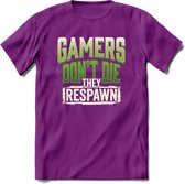 Gamers don't die T-shirt | Groen | Gaming kleding | Grappig game verjaardag cadeau shirt Heren – Dames – Unisex | - Paars - M