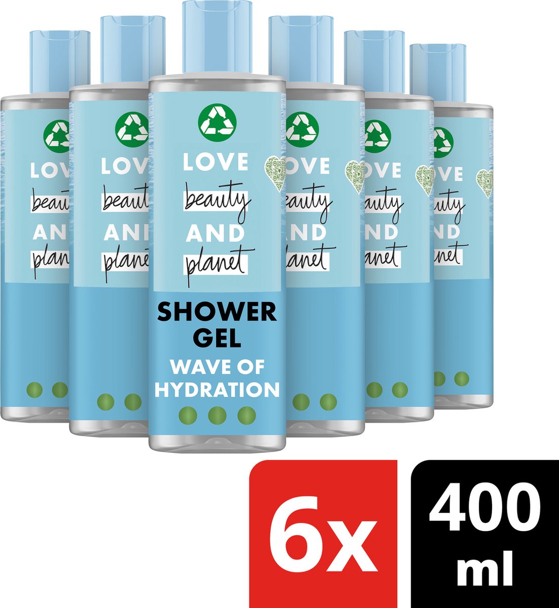 Love Beauty and Planet Marine Algae & Eucalyptus Wave of Hydration Showergel- 6 x 400 ml - Voordeelverpakking