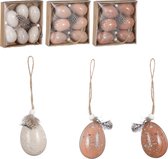 Oneiro’s Luxe 6 Ornament ei creme terra Bruin assorti -  ø L15xB15xH4 cm - SET VAN 18 Eieren– decoratie – pasen – paasdecoratie – paashaas – eieren – has – kip – gekleurde eieren –