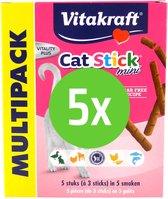 Vitakraft Cat-Stick Mini Kattensnack - Multipack Mix - 5 x 3 Stuks - 5 Verpakkingen