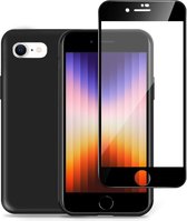 iPhone SE 2022 Hoesje + iPhone SE 2022 Screenprotector – Full Screen Tempered Glass - Liquid Back Case Cover Zwart