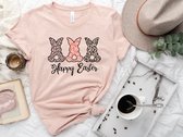 Lykke Easter bunny | Pasen| Dames Paas T-shirt | Katoen | Heather Peach | Maat L