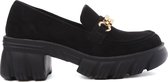 WELOVESHOES® Loafers met Hak - Suedine - Zwart - Maat 40