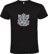 Zwart  T shirt met  print van de "heilige Olifant Ganesha " print Zilver size M