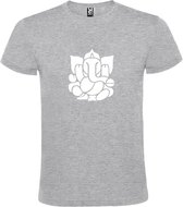 Grijs  T shirt met  print van de "heilige Olifant Ganesha " print Wit size L