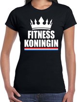 Zwart fitness koningin shirt met kroon dames - Sport / hobby kleding S