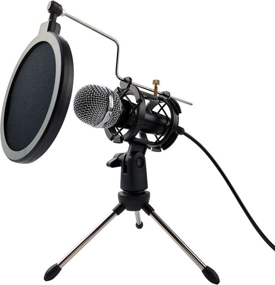 VARR Gaming VGMSB Vlogging en Gaming microfoon Scenic - 3,5 mm mini jack - inclusief pop filter, schok mount, tripod en adapter - zwart