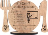 Recept juf - houten wenskaart - kaart van hout om de lerares te bedanken - 12.5 x 17.5 cm