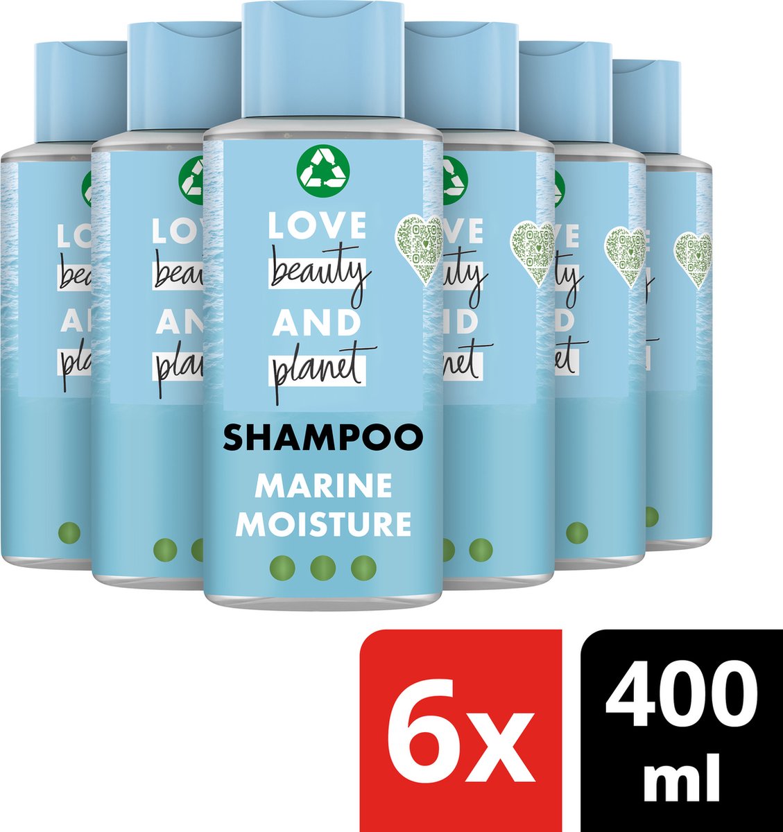 Love Beauty and Planet Marine Algae & Eucalyptus Marine Moisture Shampoo - 6 x 400 ml - Voordeelverpakking