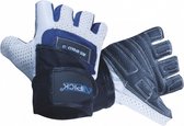 fitness-handschoenen leer blauw/wit maat S