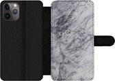 Bookcase Geschikt voor iPhone 11 Pro telefoonhoesje - Marmer print - Steen - Grijs - Met vakjes - Wallet case met magneetsluiting