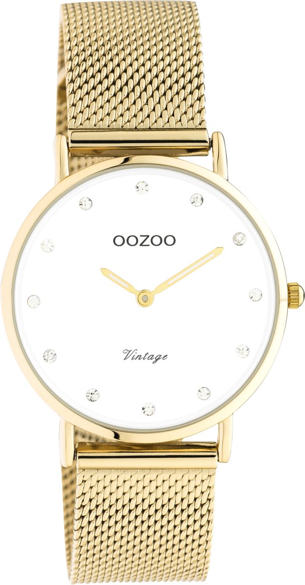 OOZOO Vintage series - goudkleurige horloge met goudkleurige metalen mesh armband - C20241 - Ø32