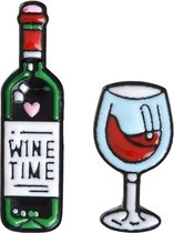 Wine time pins | wijnen | alcohol | set van 2 | broche | Grappig cadeau