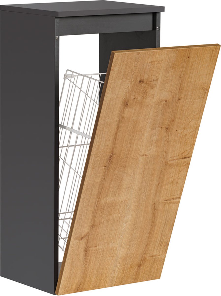 VASAGLE Badkamerkast Met Wasmand - Wolkenwit 40x40x80,2 Cm - Met Lade, Dekplaat En Uitneembare Waszak