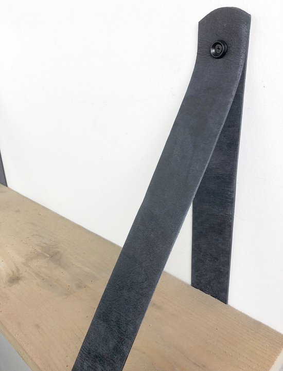 Steigerhouten plank 90 x 20 cm met leren riemen antraciet - Wandplank  industrieel -... | bol.com