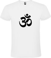 Wit  T shirt met  print van  "het mooie spirituele Ohm teken" " print Zwart size S