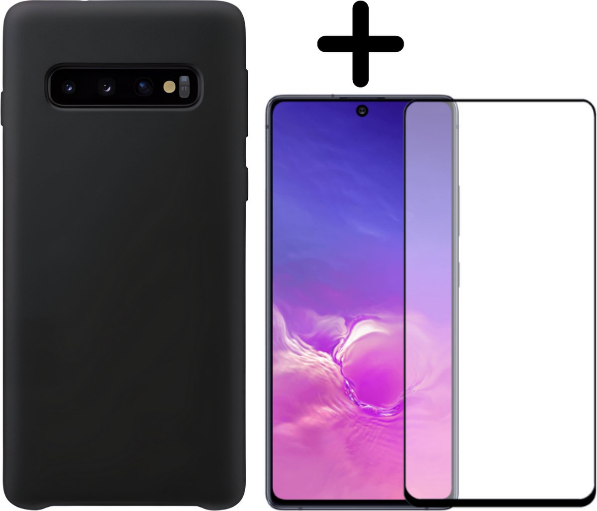 Fooniq Silicone Hoesje Zwart + Screenprotector - Geschikt Voor Samsung Galaxy S10 Lite