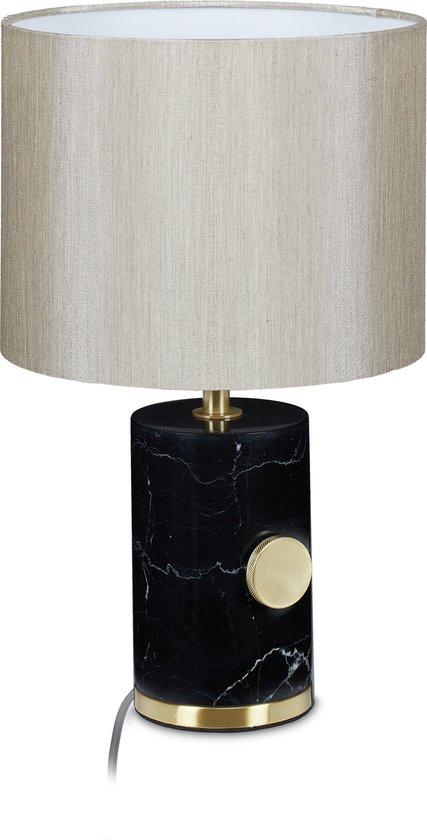 Relaxdays tafellamp - marmer en stof - nachtlamp - E14-fitting - modern - diverse kleuren - zwart