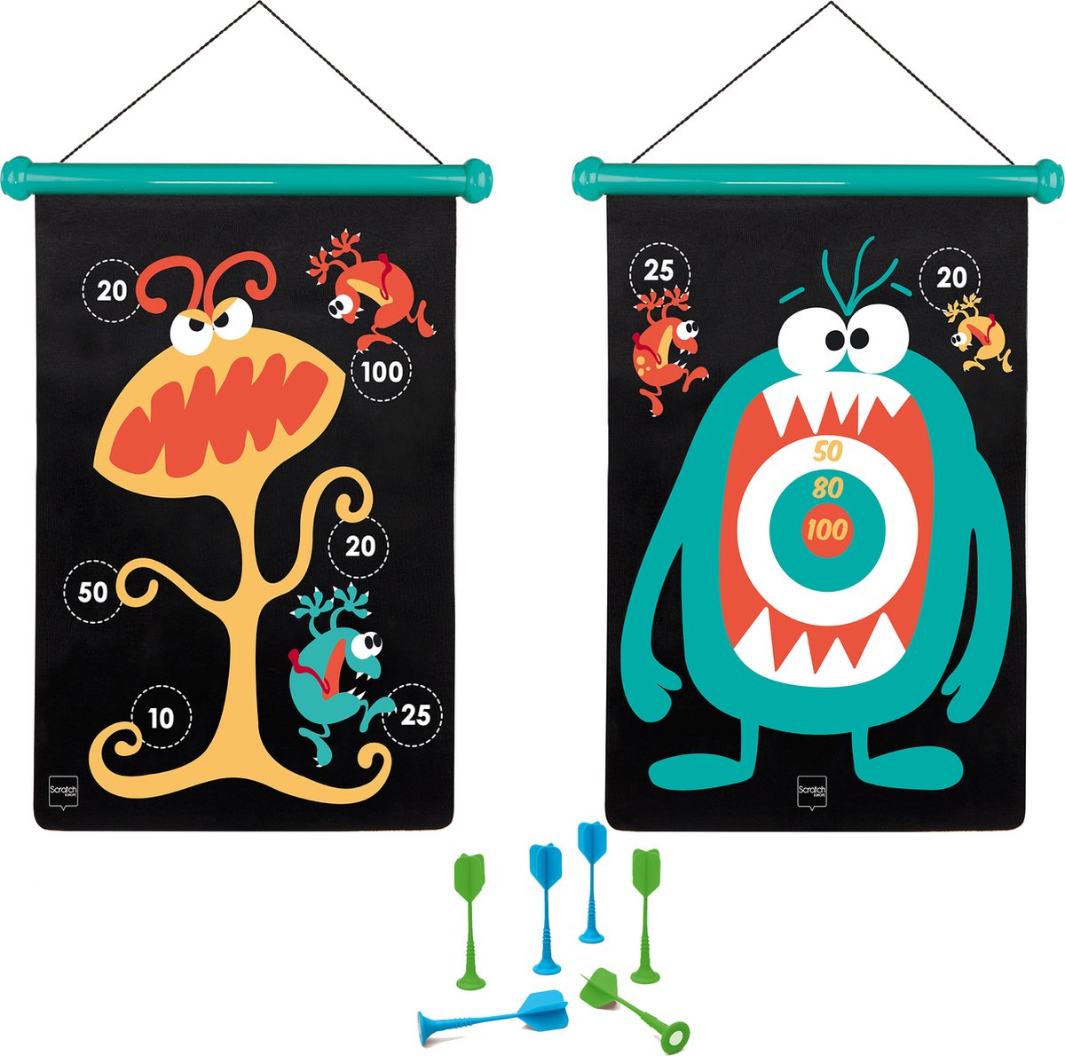 Scratch Active Play: MAGNETISCHE DARTS Monsters 36x55cm, 2-zijdig bedrukt, in tube, 5+