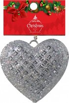 kersthanger hart 12 x 8 cm staal/glitter zilver