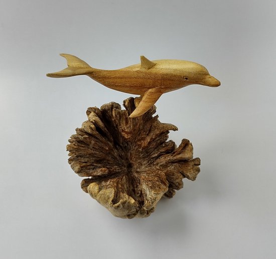 Dauphin en bois sculpté à la main sur rose en bois