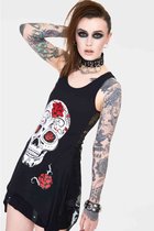 Jawbreaker Mouwloze top -L- Mexican skull and roses with back mesh Zwart