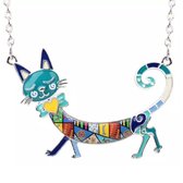 Ketting-Kat-Emaille-Blauw-Poes-Metaal-Charme Bijoux