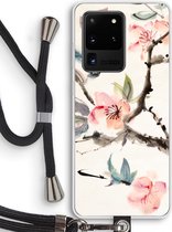 Case Company® - Samsung Galaxy S20 Ultra hoesje met Koord - Japanse bloemen - Telefoonhoesje met Zwart Koord - Bescherming aan alle Kanten en Over de Schermrand