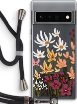 Case Company® - Google Pixel 6 Pro hoesje met Koord - Painted wildflowers - Telefoonhoesje met Zwart Koord - Bescherming aan alle Kanten en Over de Schermrand