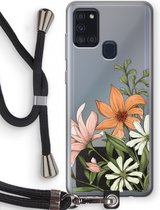 Case Company® - Samsung Galaxy A21s hoesje met Koord - Floral bouquet - Telefoonhoesje met Zwart Koord - Bescherming aan alle Kanten en Over de Schermrand