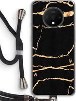 Case Company® - OnePlus 7T hoesje met Koord - Gouden marmer - Telefoonhoesje met Zwart Koord - Bescherming aan alle Kanten en Over de Schermrand