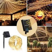 Oneiro’s Luxe Fairy Lights SUN Warm Wit 31.5 Meter 300 LED op Zonneenergie  - Warm wit - Tuinverlichting - Lichtsnoer voor buiten - zwart - prikspot - zonne-energie – LED – zomer – tuinverlic