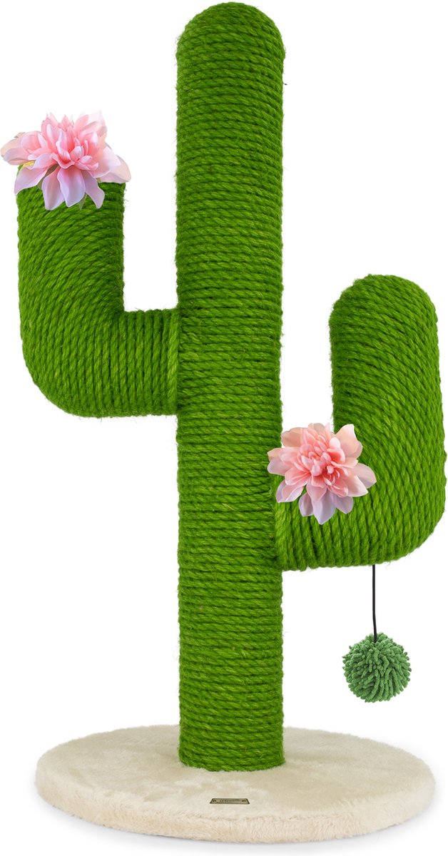Moowi Krabpaal Cactus voor kat - Met Bloemen – Sisal – Groen en beige – 70 cm - Size L - Incl. speeltje - Design