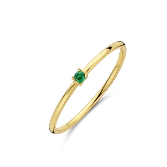 New Bling 9NB-0731-54 Zilveren Ring - Dames - Zirkonia - Groen - 2 mm Doorsnee - Zilver - Gold plated (Verguld/Goud op Zilver)